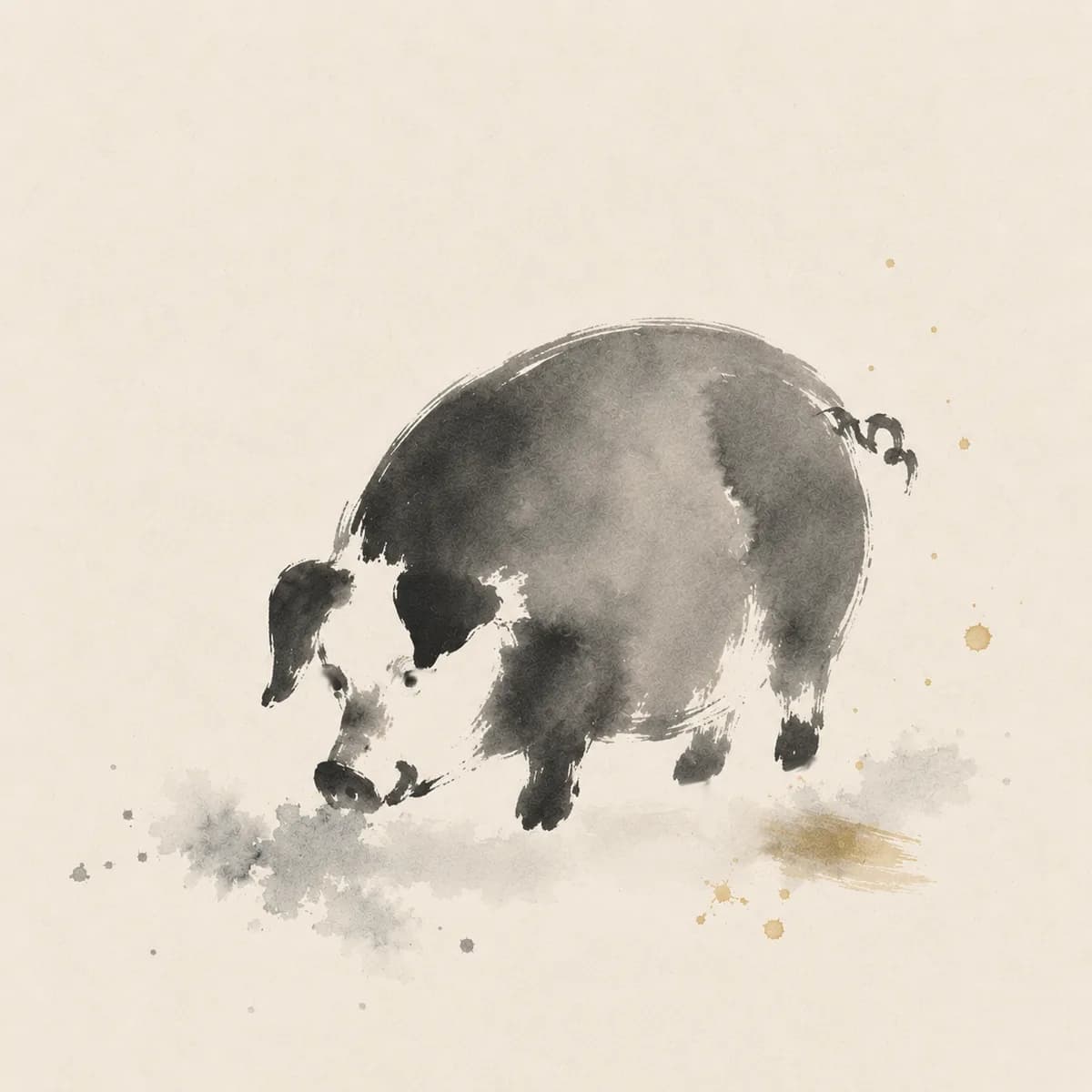 Ink painting of a Pig